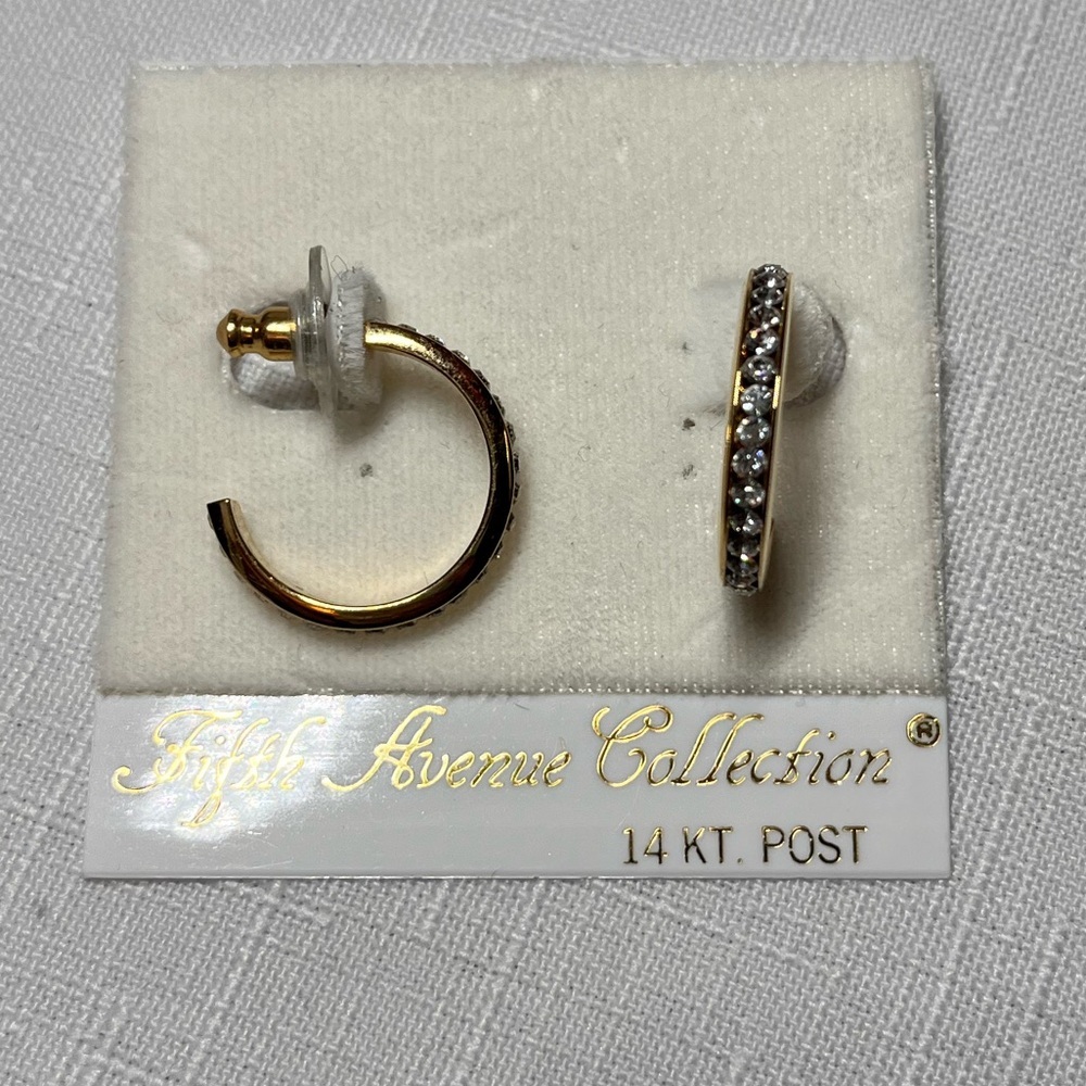 Vintage NEW FIFTH AVENUE Hoop Earrings. 14kt posts. Austrian crystals